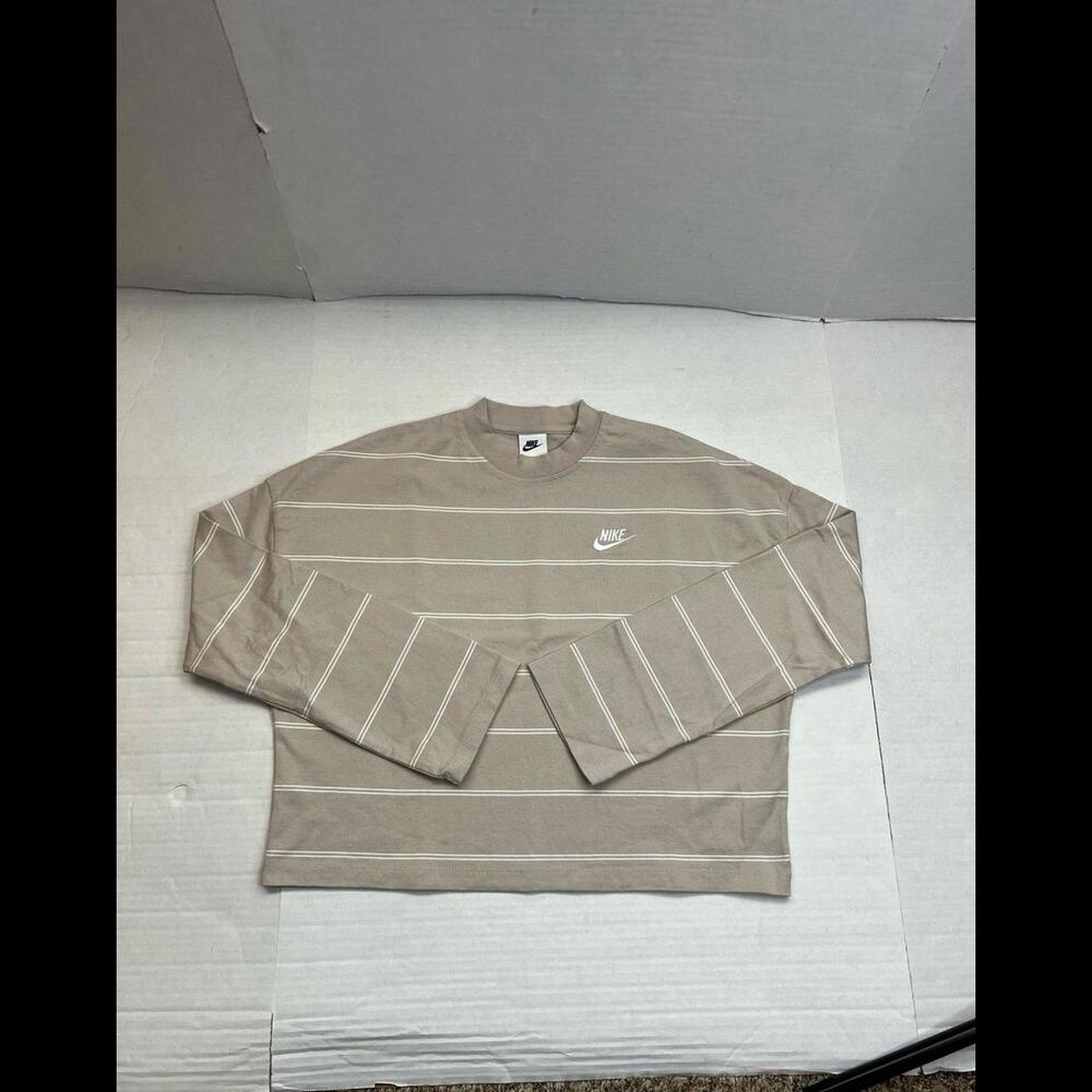 Nike Beige Stripe Crewneck Long Sleeve Sz Small